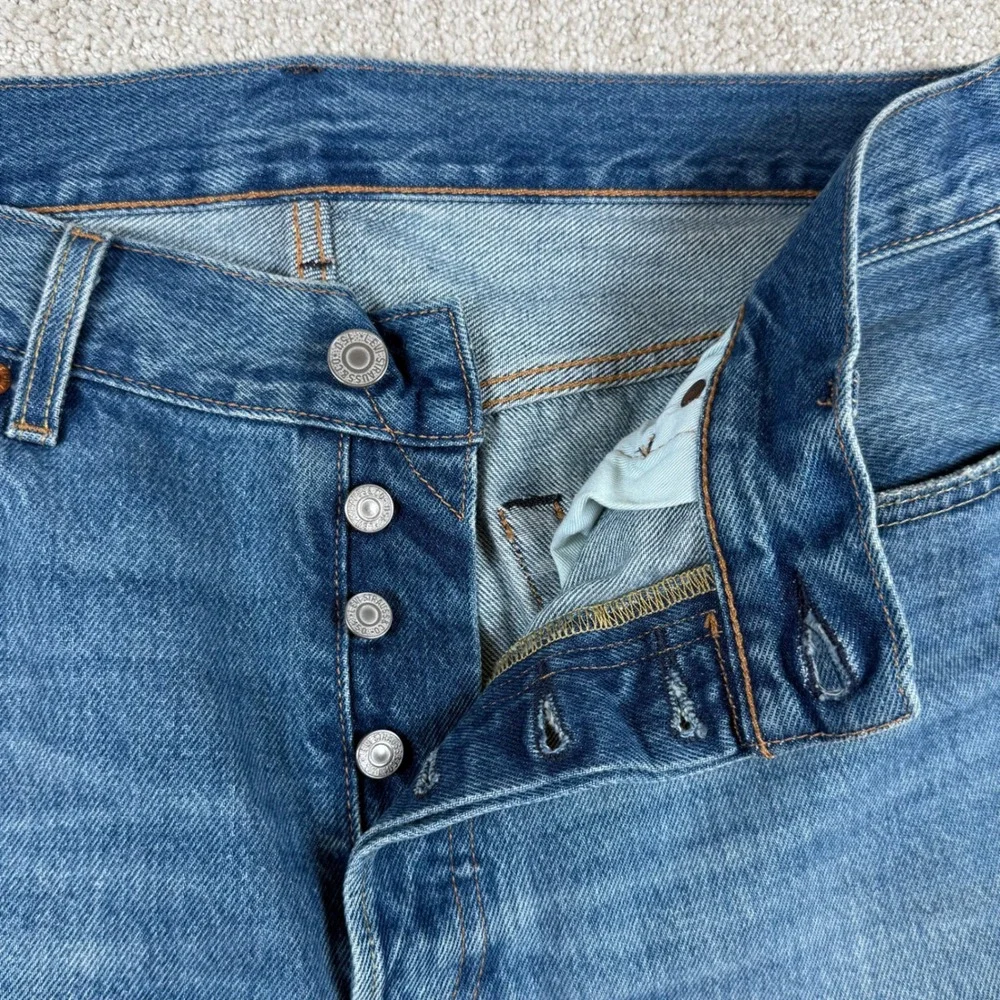 Levi's 501 Mens 34x30 150th Anniversary Distressed Straight Leg Denim Blue Jeans